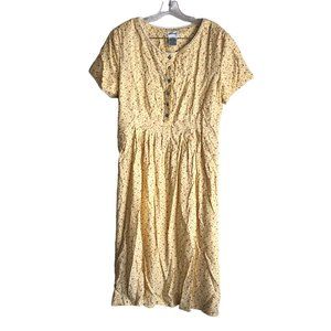 Vintage Liz Baker Women's Midi Dress Size 16 Floral Ditsy Cottage Pleated Rayon